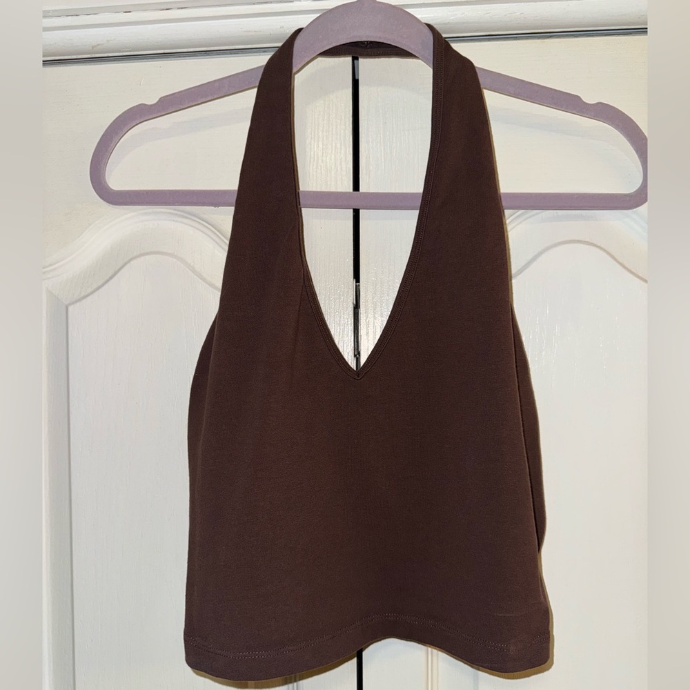Brown cropped halter top